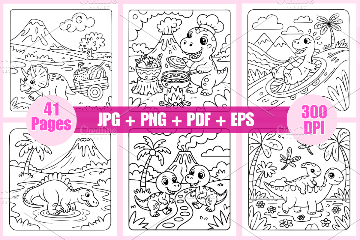 Cute Dinosaur Coloring Pages, a Decorative Illustration by Coco Bloom (Photo 2 of 3)