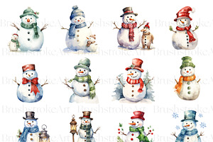 Watercolor Snowmen Clipart Pack