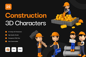 25 Construction 3D Characters, a Characters & Person 3D Model by Vectors Market