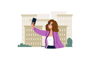 Smiling businesswoman taking selfie, a Person Illustration by pikepicture
