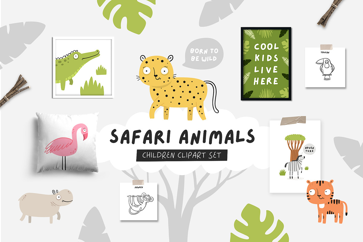 Safari Animals Children clipart set, an Animal Illustration by JuliyArt (Photo 1 of 12)