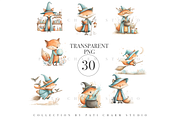 30 Watercolor Fox Witch Clipart PNGs, an Animal Illustration by Pati Charm Studio (Thumbnail 3 of 8)