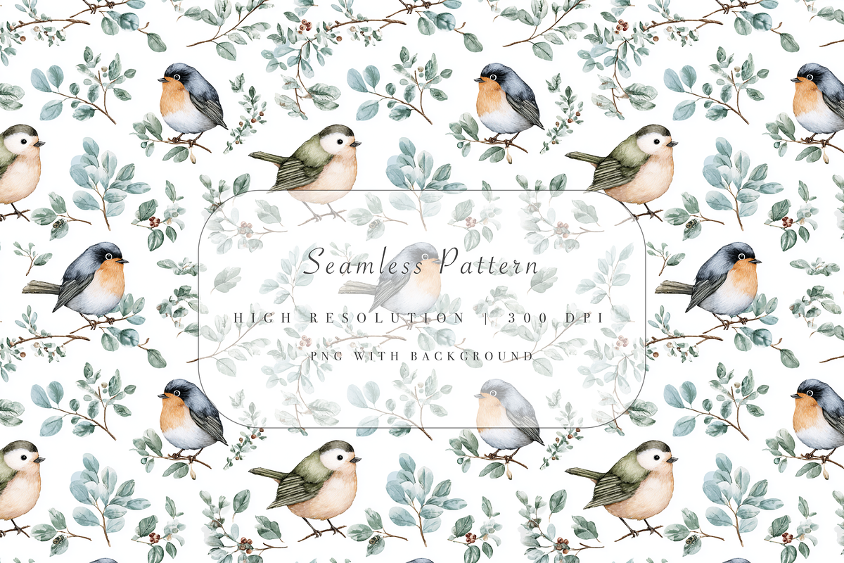 Robin Bird Seamless Pattern, an Illustration by Pati Charm Studio (Photo 1 of 7)