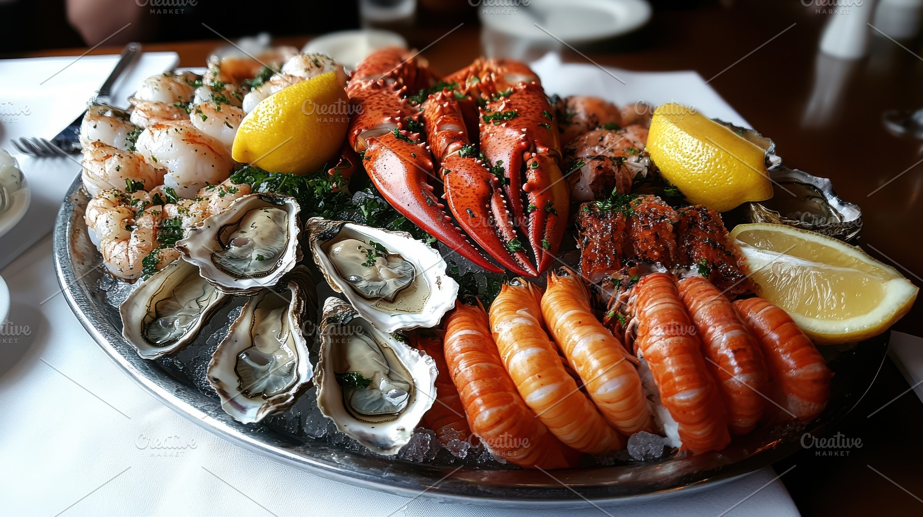 Seafood Platter: Lobster, oysters, s, a Food & Drink Photo by Pixeness Studio