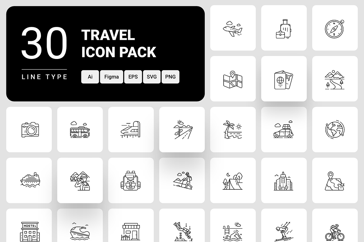Travel line icon pack, an Outline Icon by Ragul Creates (Photo 1 of 3)