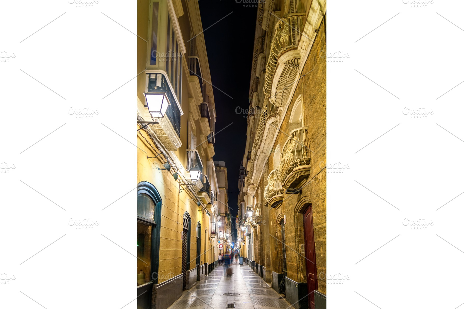 Narrow street in the old town of Cadiz - Spain, an Architecture Photo by Leonid Andronov