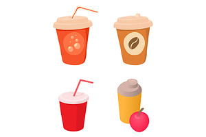 Plastic Cup Icon Set, Cartoon Style