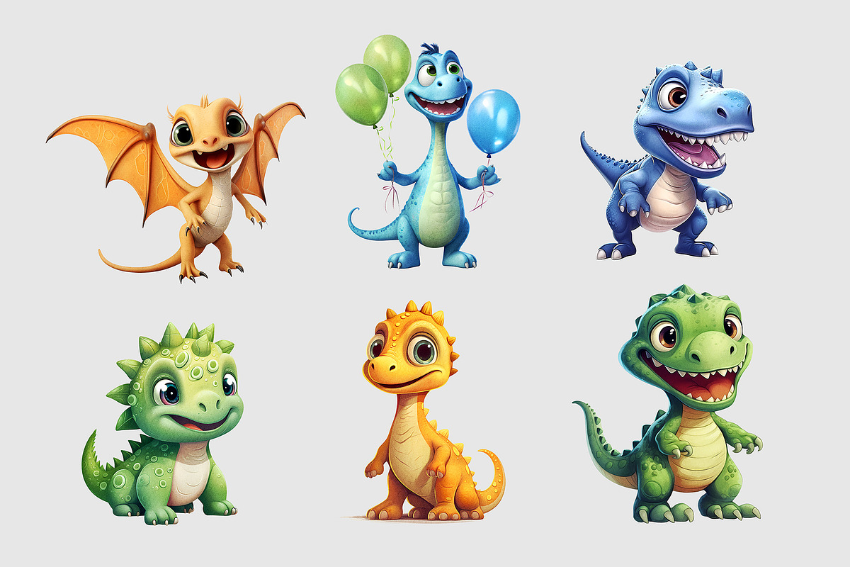 Baby Dino Party Watercolor Clipart, an Animal Illustration by Primrose Blume (Photo 4 of 8)