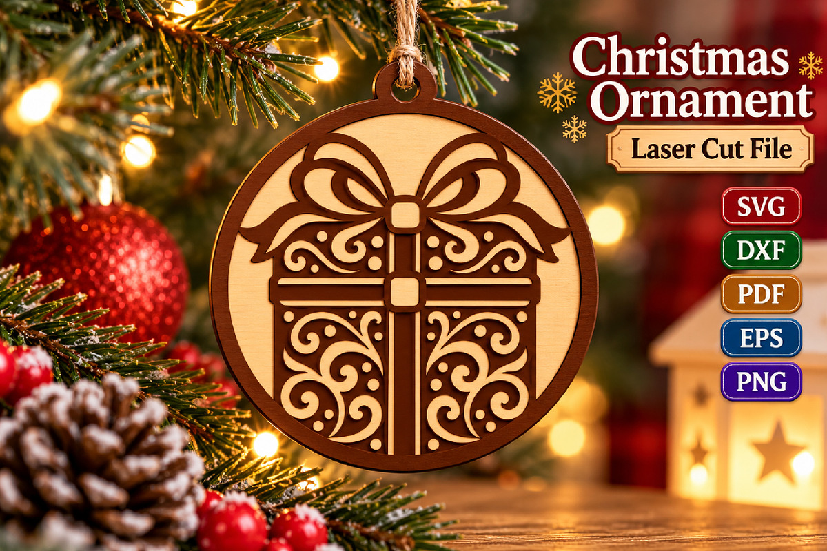 Christmas Gift Box Ornament SVG File, an Object Graphic by Libby Wishes (Photo 1 of 3)