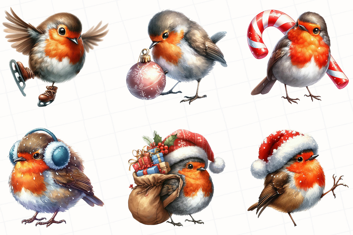 Christmas Robin Birds Clipart, an Illustration by OK Design (Photo 3 of 5)