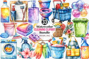 Watercolor Cleaning Clipart Bundle, an Illustration by Canvas Craft