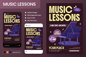 Music Lessons Flyer Set, a Flyer Template by Annora Studio