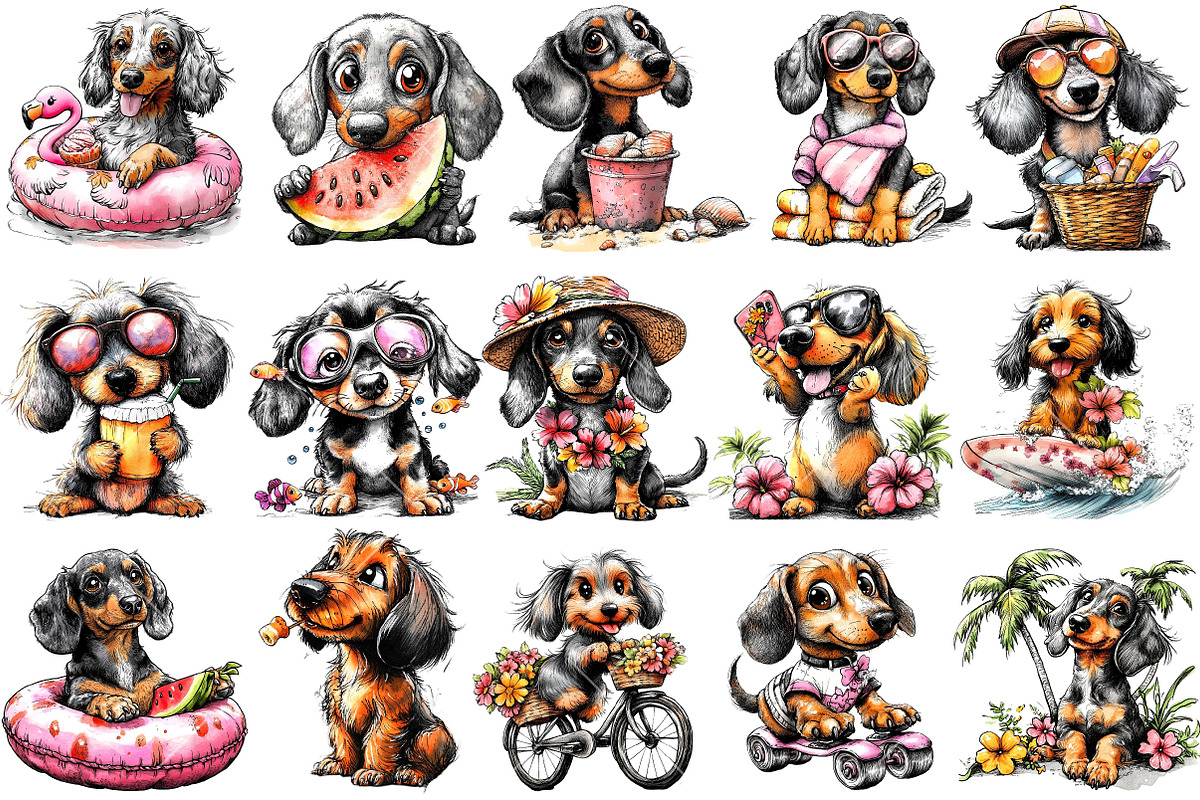 Summer Dachshund Dog PNG Clipart Set, a Seasonal Illustration by OK Design (Photo 3 of 6)