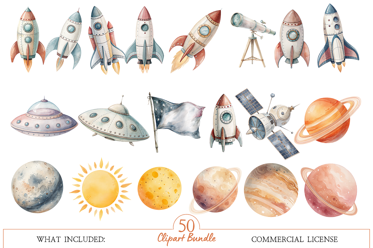 Cute Space Clipart PNG, an Object Illustration by MockupWizard (Photo 3 of 6)