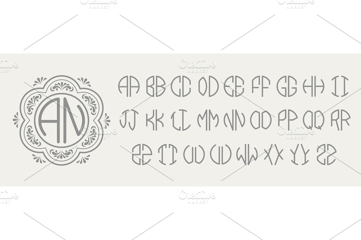 Round two letters monogram kit, an Illustration by winwin.art