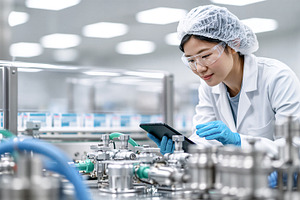 Scientist examining data with tablet