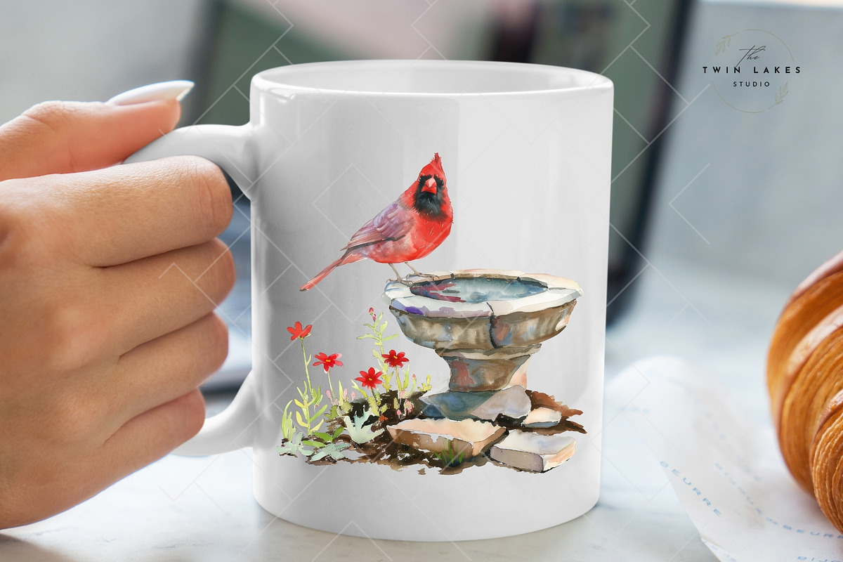 Birds on Water Fountain Clipart Set, an Animal Illustration by The Twin Lakes Studio (Photo 2 of 9)
