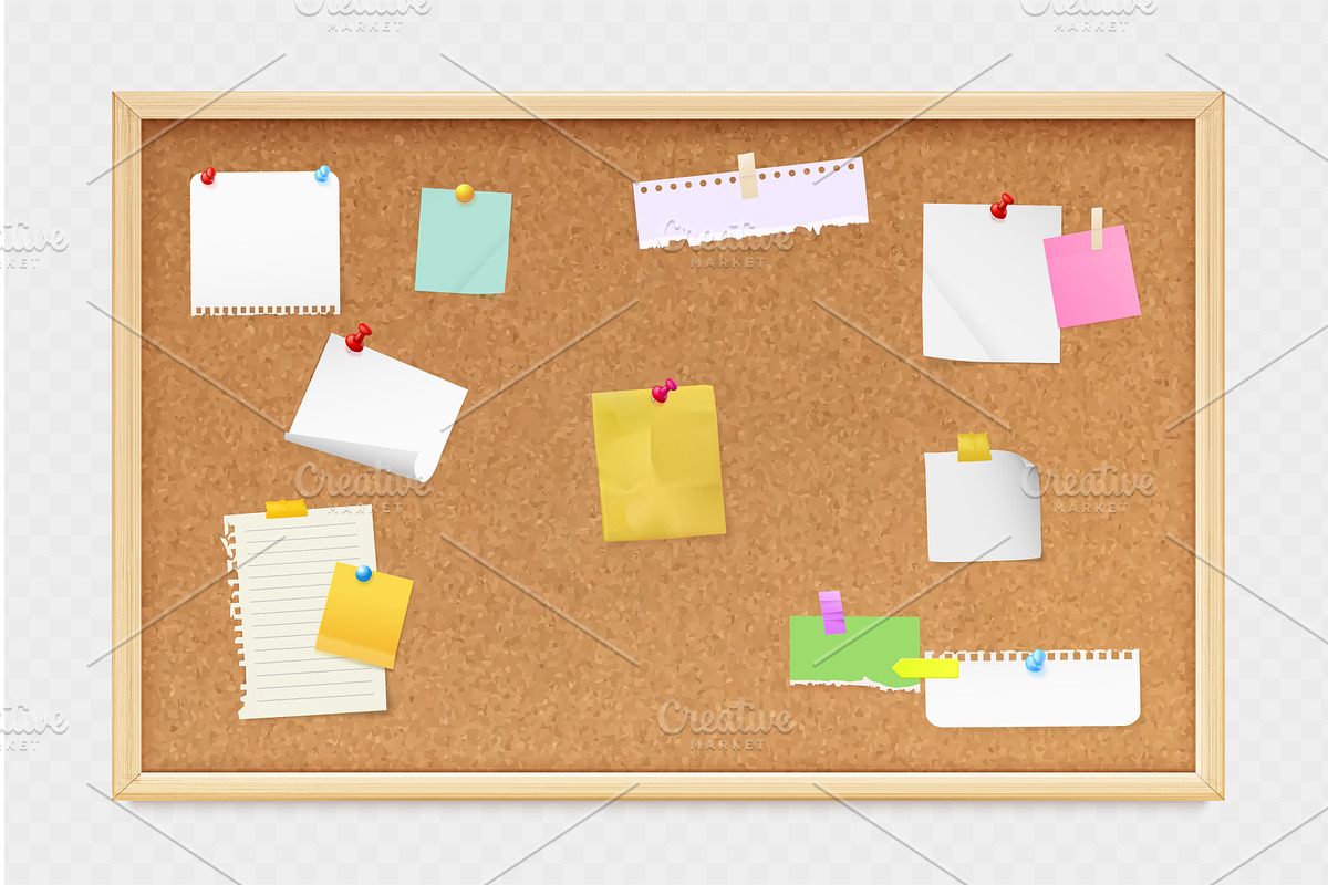 Realistic notice board. Corkboard, an Education Illustration by Stock-Smart-Start
