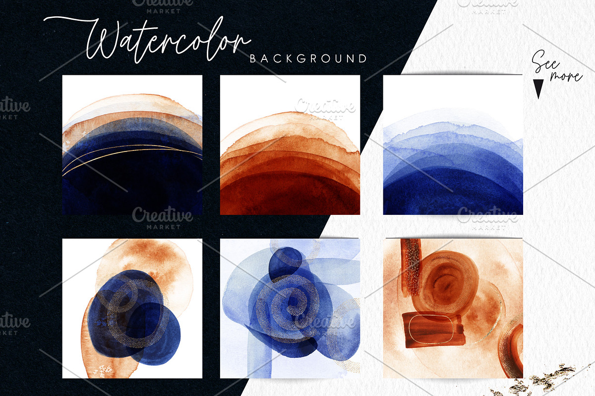 Watercolor & Gold, abstract shapes, a Texture Graphic by ollalya (Photo 5 of 13)