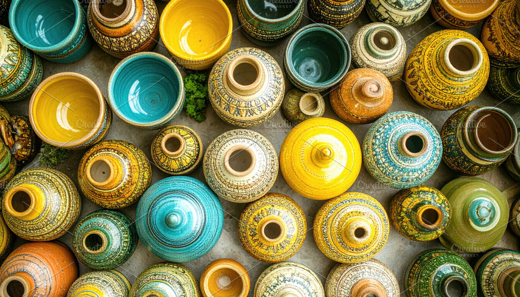 Colorful Glazed Pottery Bowls Overhead Composition, an Arts & Entertainment Photo by Davizro's Market