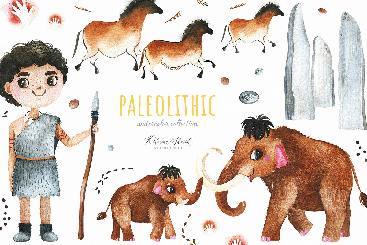 Paleolithic.Watercolor collection., an Animal Illustration by Kate_Rina (Photo 1 of 5)