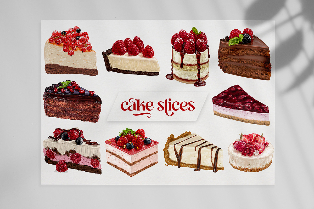 Cake slices VECTOR. 20 illustrations, a Food Illustration by Natalka Dmitrova art (Photo 3 of 15)
