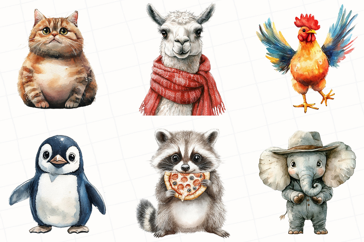 Watercolor Funny Animals Clipart, an Illustration by OK Design (Photo 4 of 5)