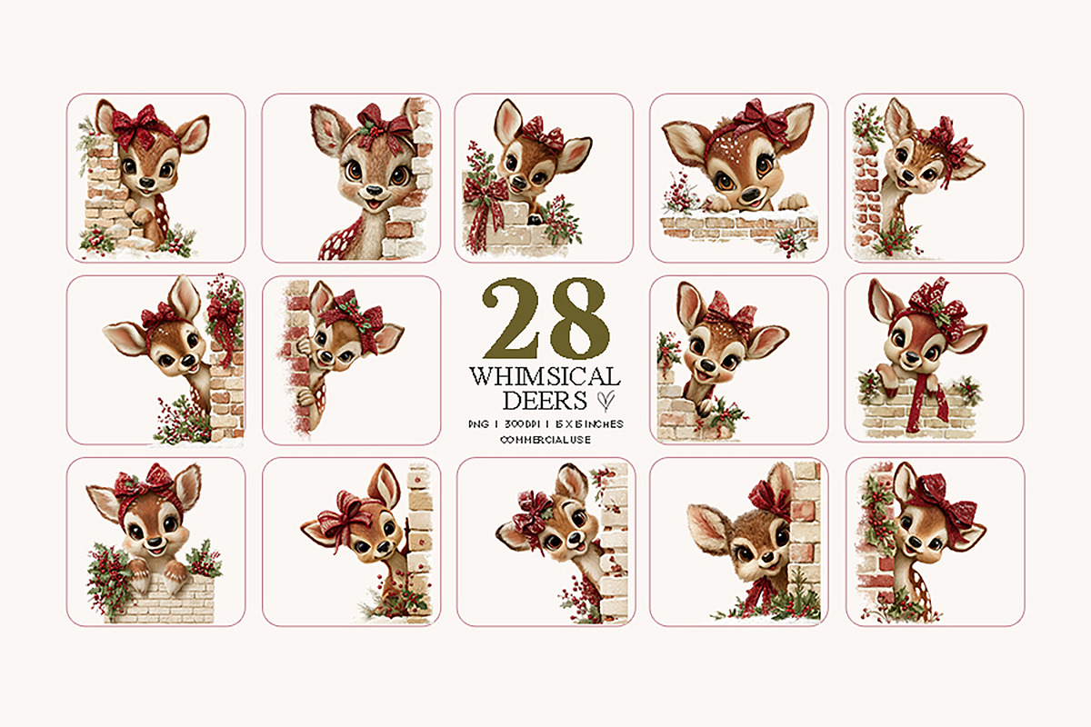 Whimsical Peeking Deer Clipart, a Seasonal Illustration by Bijou Bay (Photo 3 of 3)