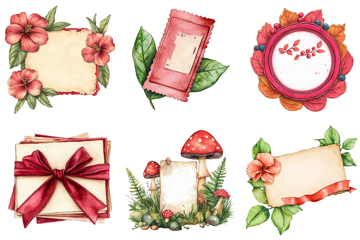 Red Vintage Fall Ephemera Clipart, an Illustration by Watercolor design (Photo 3 of 5)