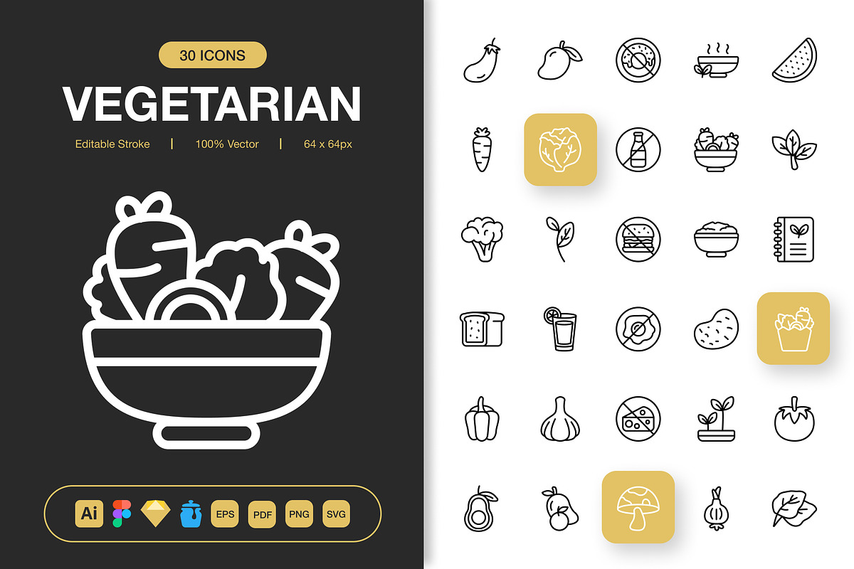 Vegetarian Icons, an Outline Icon by Spacepixel Creative