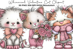 Whimsical Valentine Cat Clipart, an Illustration by Black Bird Studio
