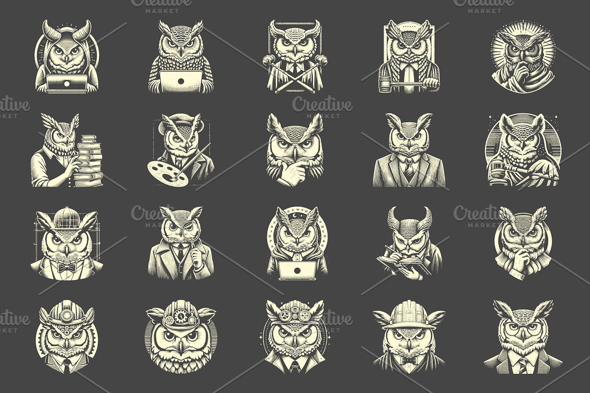 Vintage Great Horned Owl Designs, an Animal Illustration by devastd (Photo 5 of 13)