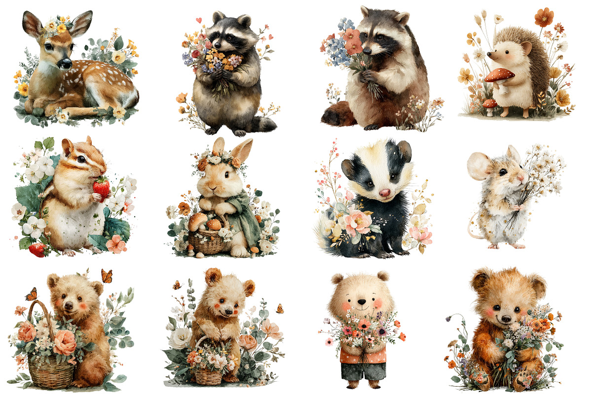 Whimsical Woodland Animal Floral Cli, an Illustration by Designworld (Photo 2 of 4)
