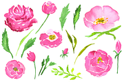 Pink roses watercolor clip art, an Illustration by mcherevan (Thumbnail 4 of 4)