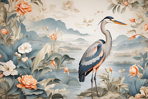 Heron Bird Tropical Wall Murals