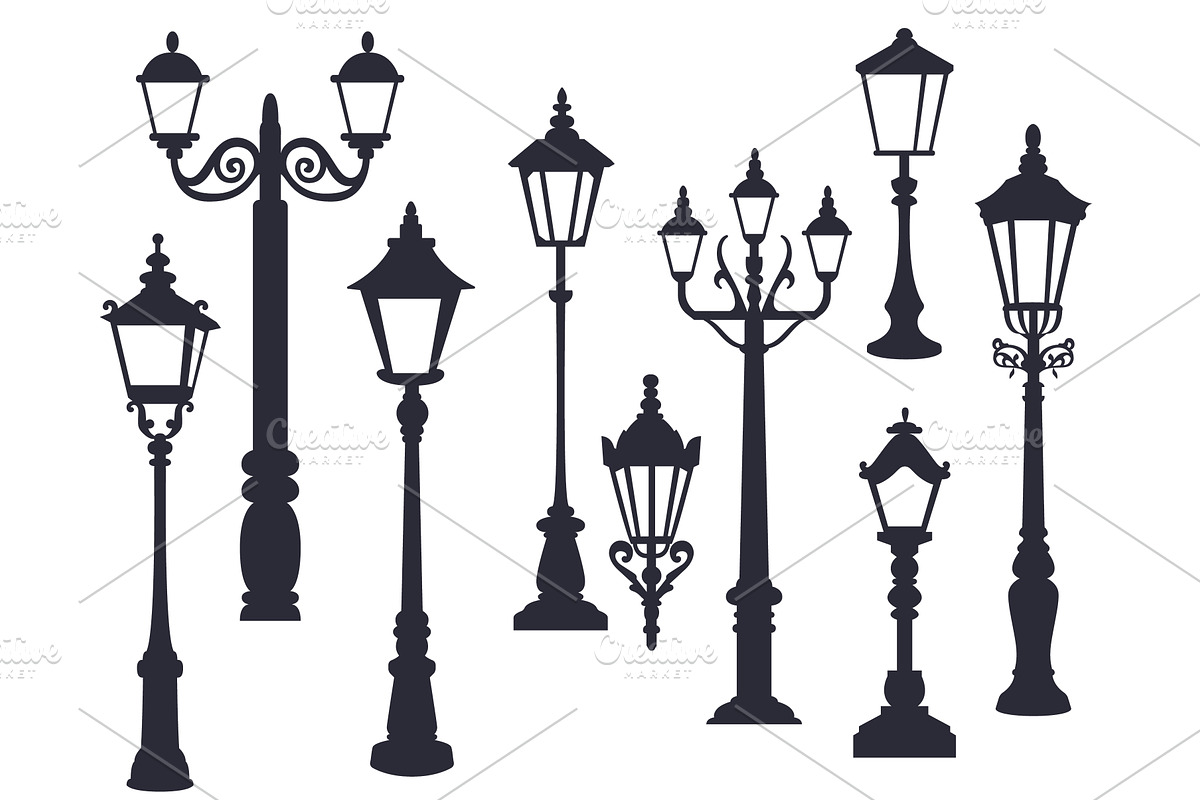 Old street lamps black silhouettes, an Object Illustration by YummyBuum