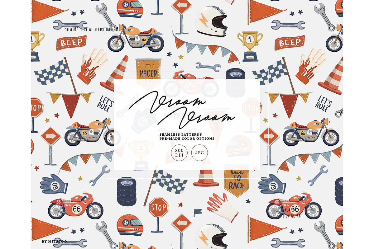 Motorbike racing pattern driver car, a Pattern Graphic by Milatoo (Photo 1 of 3)