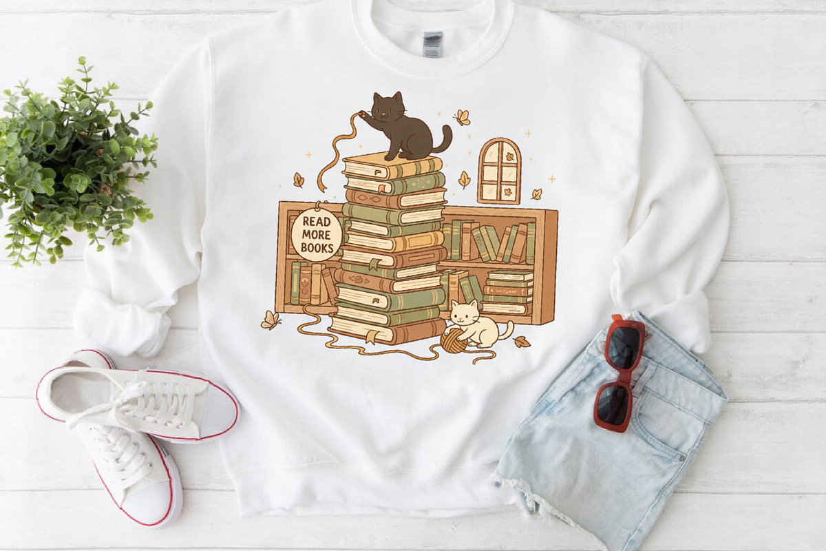 Whimsical Cat & Book Stack PNG, an Illustration by Craft Nest (Photo 6 of 6)