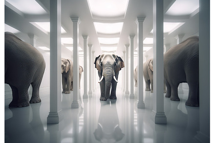 Elephant mirror surreal room columns, an Architecture Photo by Ylivdesign