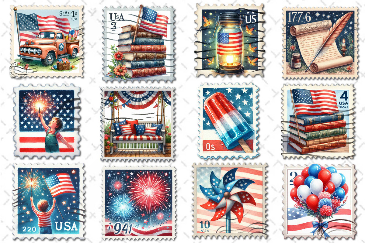 4th of July Postage Stamp Clipart, an Illustration by Dream Creation (Photo 2 of 5)