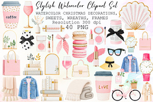Stylish Watercolor Clipart Set, an Illustration by Sublimation Artist