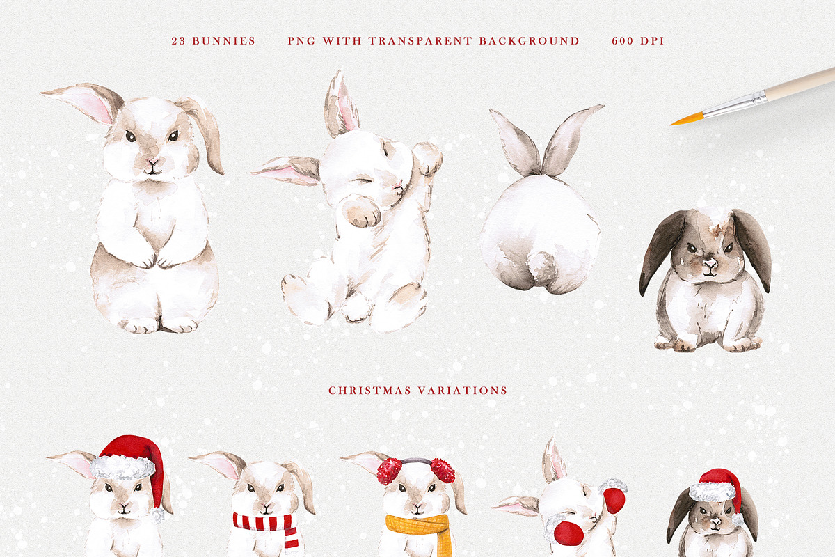 Christmas bunny - watercolor set, a Seasonal Illustration by LeriaArt watercolor (Photo 6 of 9)