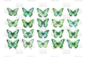 Watercolor Green Butterflies