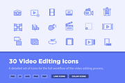 30 Video Editing Icons, an Outline Icon by Creative VIP (Thumbnail 1 of 5)