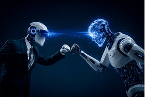 A robot arm and a human person, a Business Photo by ZinetroN