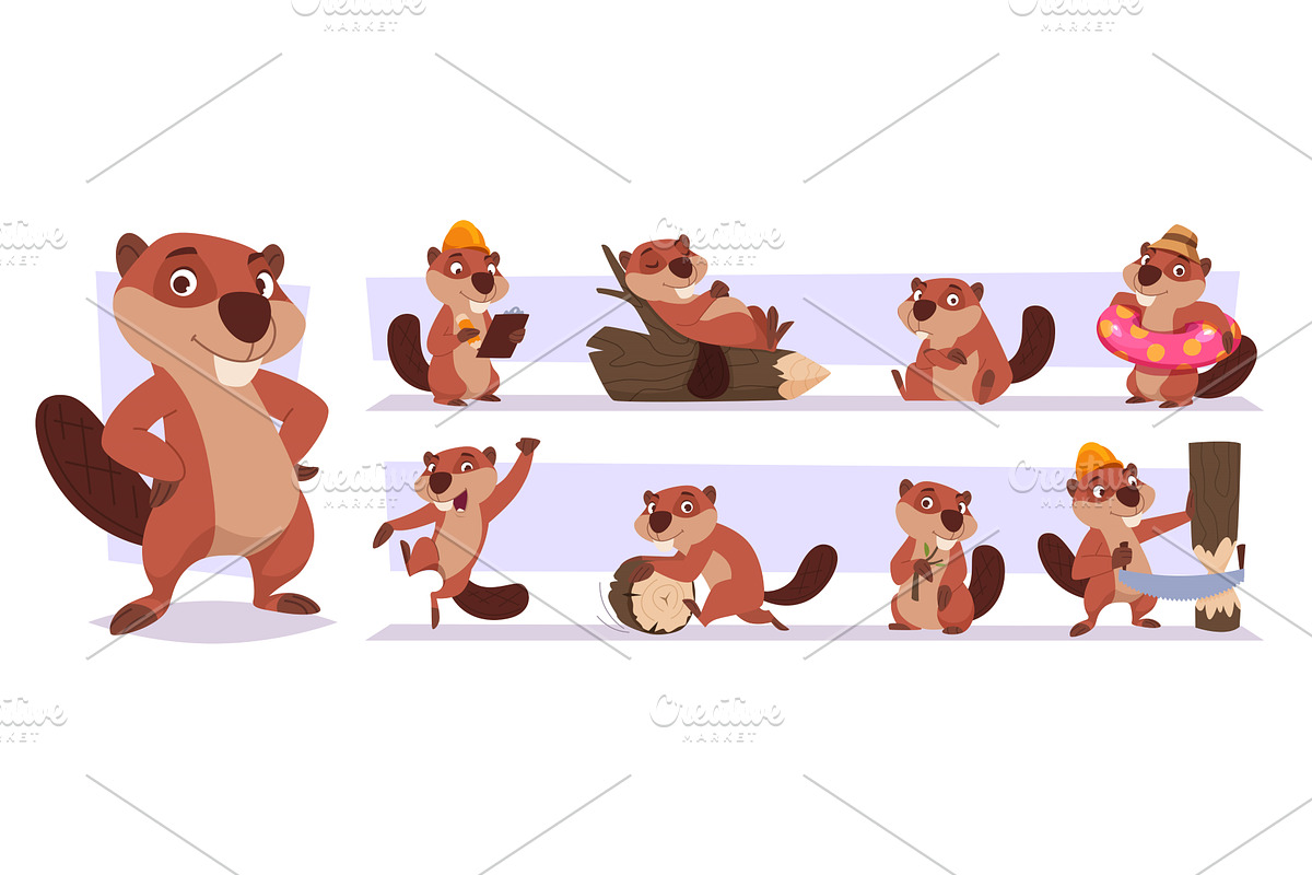 Cartoon beavers. Cute forest animals, an Animal Illustration by Onyx