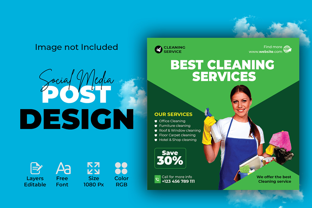 Cleaning service Social Media Post, a Social Media Template by designSultan (Photo 4 of 4)