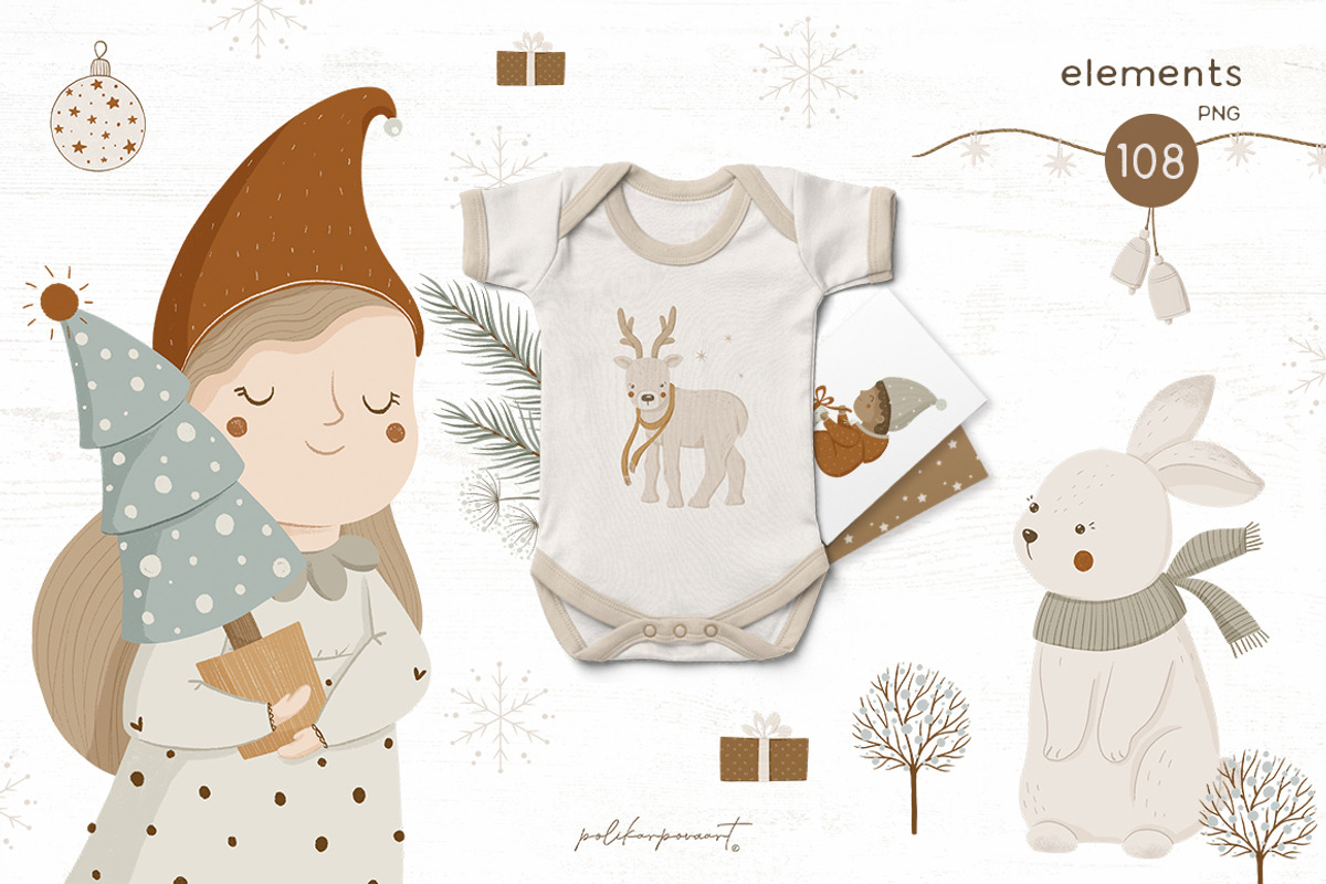 Kids Christmas clipart & pattern, an Animal Illustration by polikarpovaart (Photo 10 of 14)