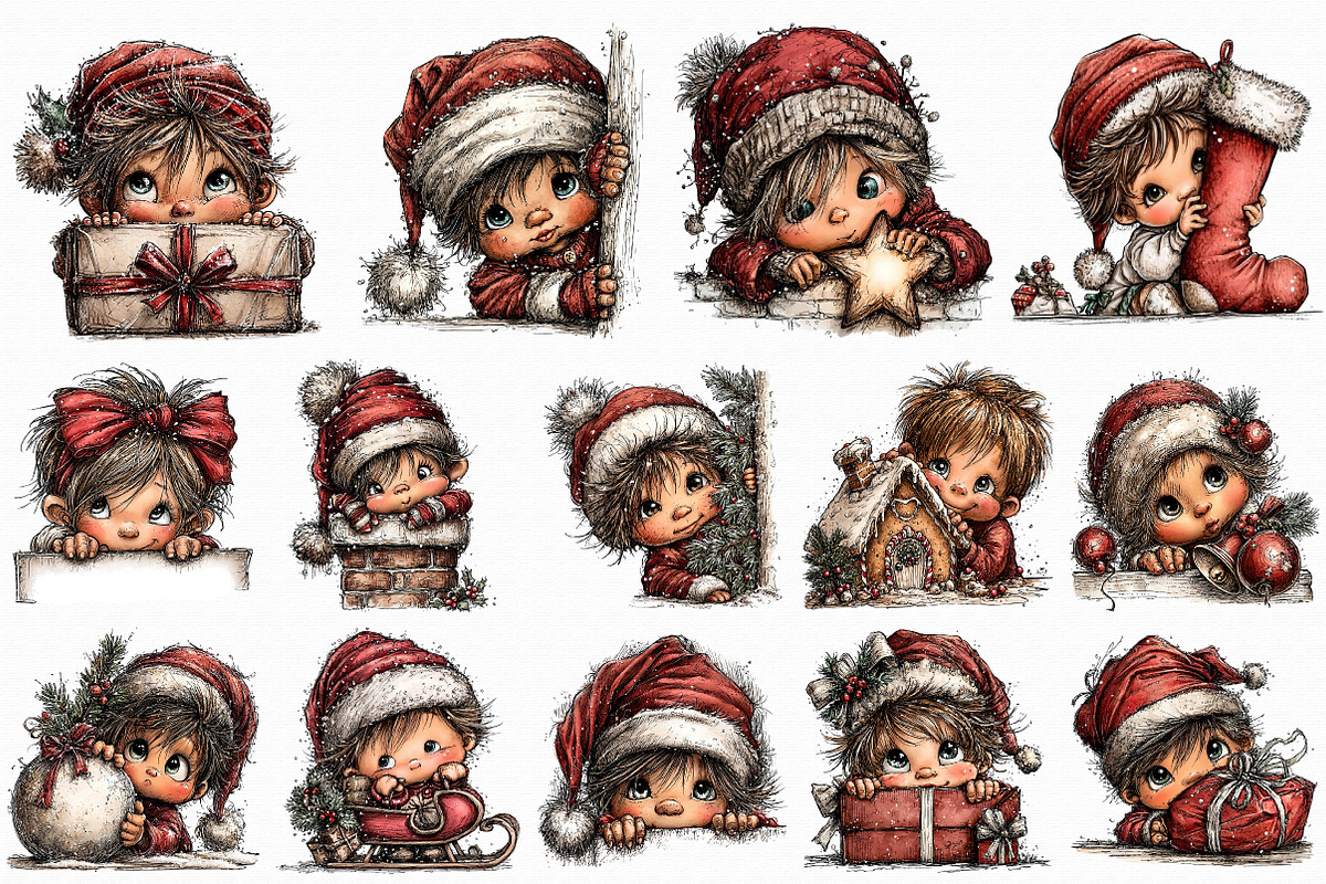 Retro Christmas Peeking Boy PNG, an Illustration by Libby Wishes (Photo 5 of 6)