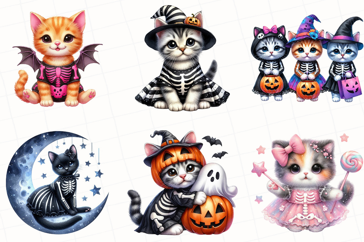 Halloween Skeleton Cat Clipart, an Illustration by OK Design (Photo 3 of 5)